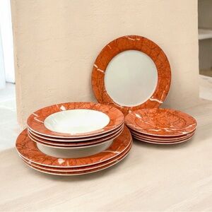 Victoria & Beale Versailles 9108 Porcelain Orange Marble 12pc Plate Set  Vintage